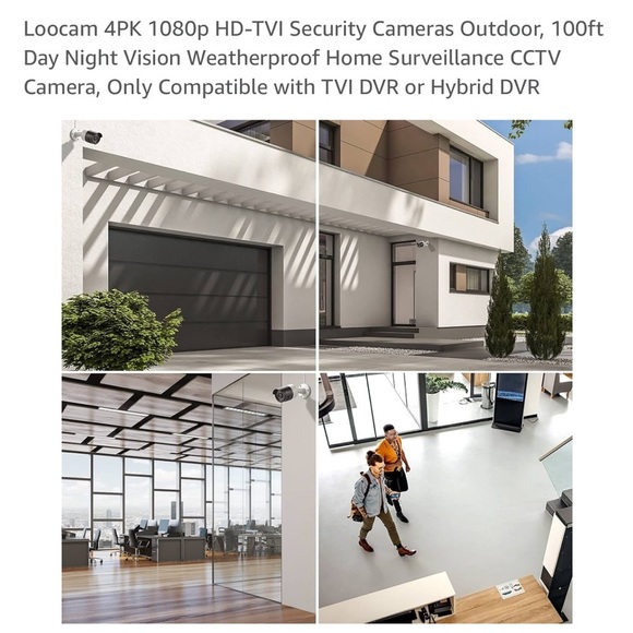 Loocam 4PK 1080p HD-TVI Security Cameras Outdoor, 100ft Day Night Vision - Picture 7 of 14
